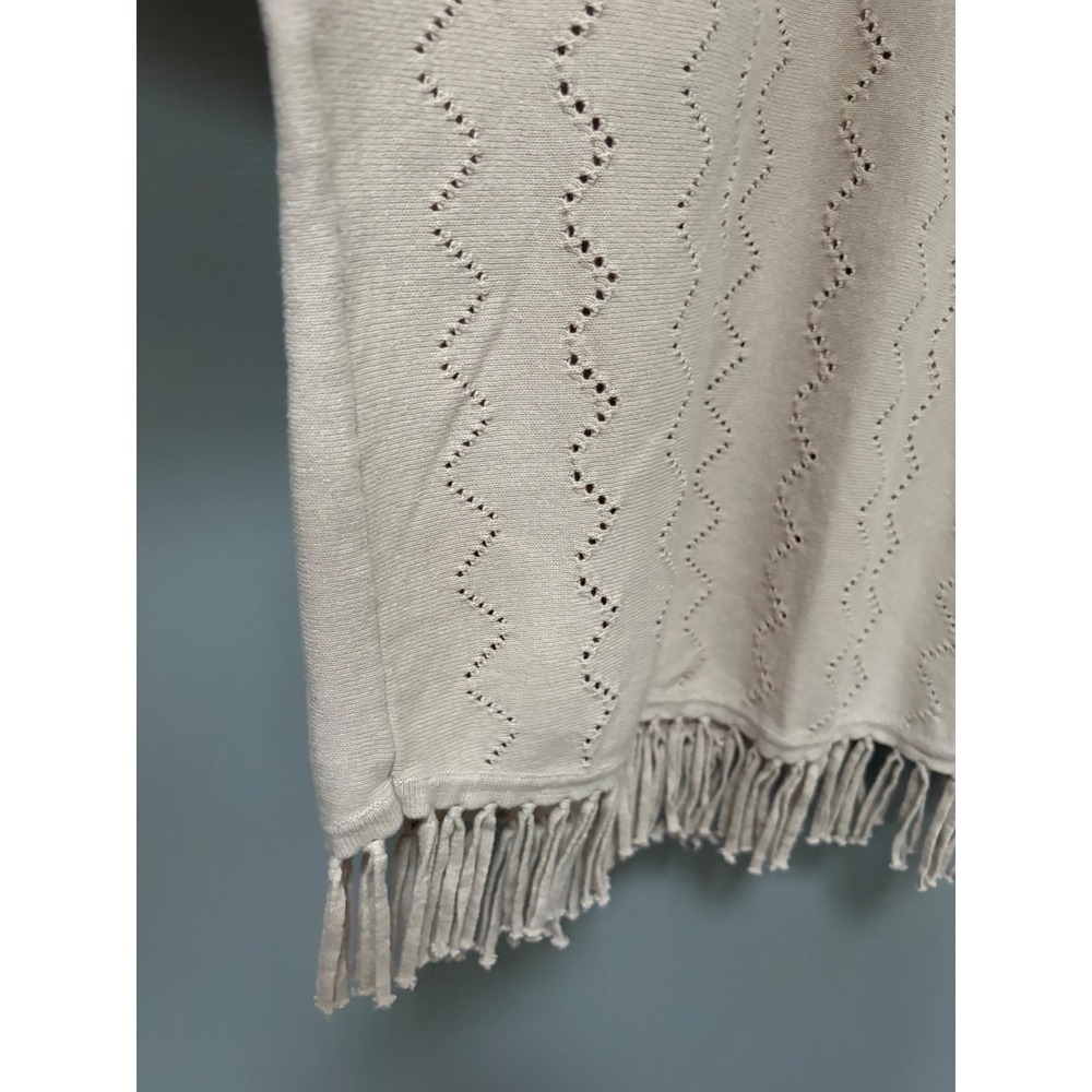 Hasting & Smith Beige Pointelle Knit Fringe Hem Top XL Cotton Boho Short Sleeve - Picture 5 of 7